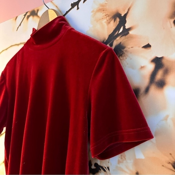 Gap Velvet Velour Red Mock Neck Short Sleeve Top | Red - Picture 4 of 7